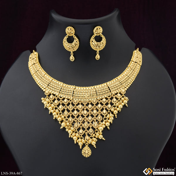 1 Gram Gold Plated Hand-Crafted Design Necklace Set for Women - Style A867