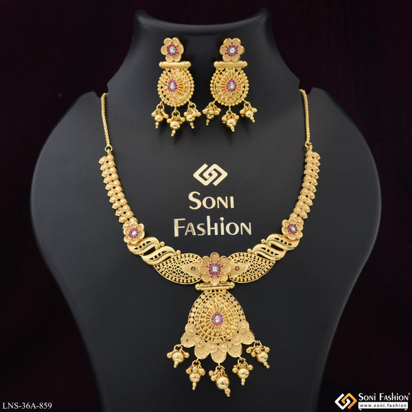 1 Gram Gold Plated Latest Design Necklace Set for Women - Style A859