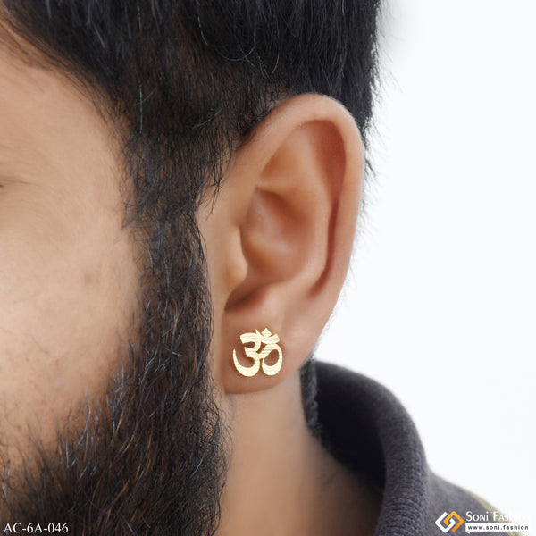 1 Gram Gold Plated Om Antique Design Stud Earring for Men - Style A046