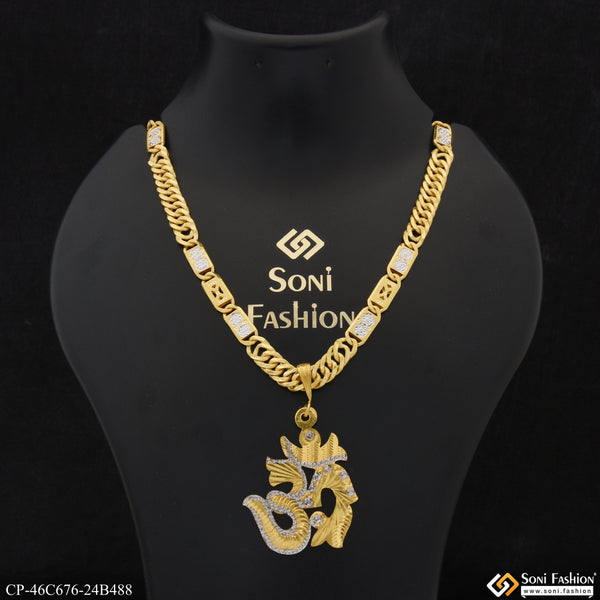 1 Gram Gold Plated Om Artisanal Design Chain Pendant Combo for Men (CP-C676-B488)