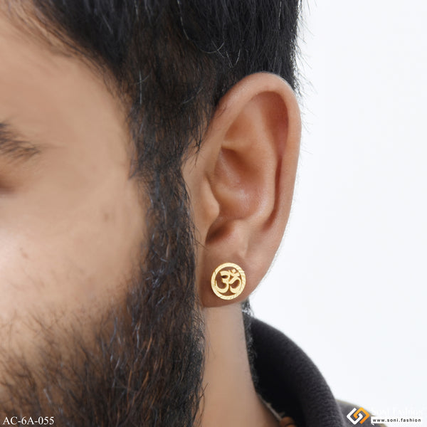 1 Gram Gold Plated Om In Circle Stud Earring For Men (1 Pc) - Style A055