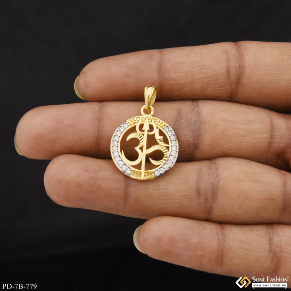 1 Gram Gold Plated Om with Diamond Popular Design Pendant for Men - Style B779