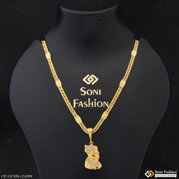 1 Gram Gold Plated Shivaji Maharaj Pendant With Chain for Men (CP-C920-A999)