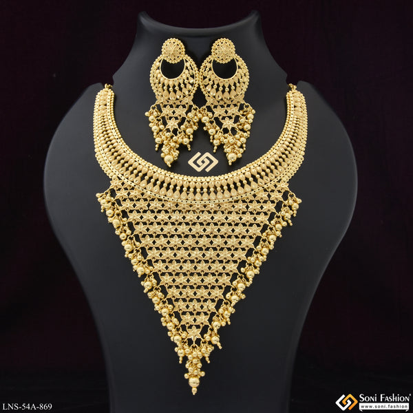 1 Gram Gold Plated Stunning Design Necklace Set for Women - Style A869