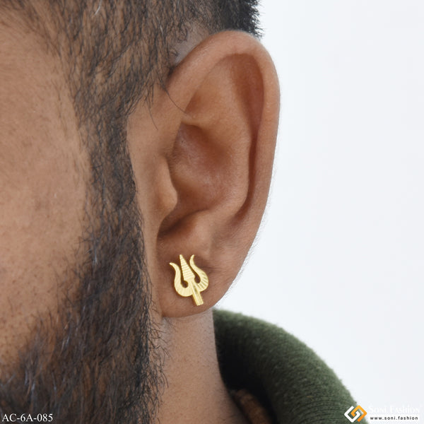 1 Gram Gold Plated Trishul Awesome Design Stud Earring for Men - Style A085