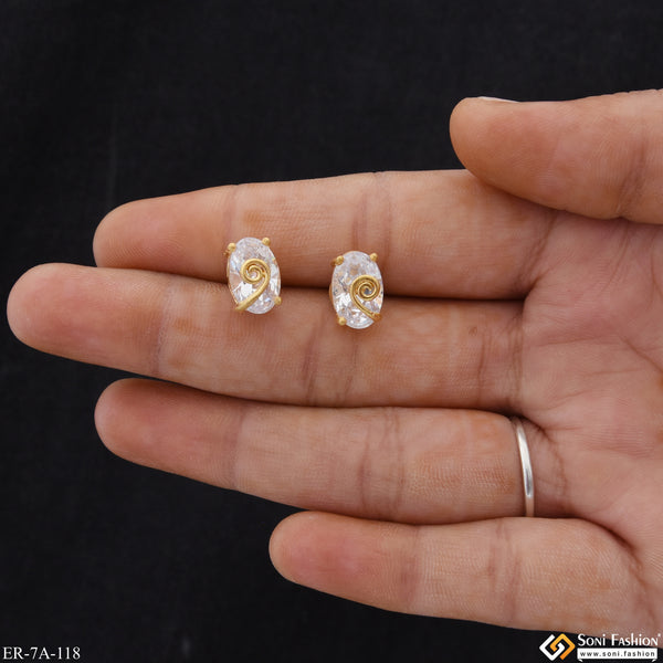 1 Gram Gold Plated White Stone New Style Earrings for Ladies - Style A118