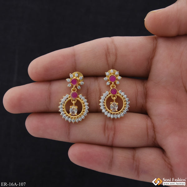 1 Gram Gold Plated with Diamond Best Quality Earrings for Ladies - Style A107