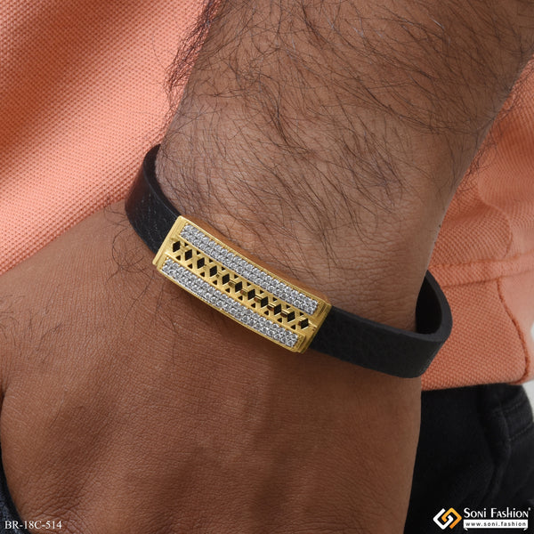 1 Gram Gold Plated with Diamond Glittering Design Bracelet for Men - Style C514