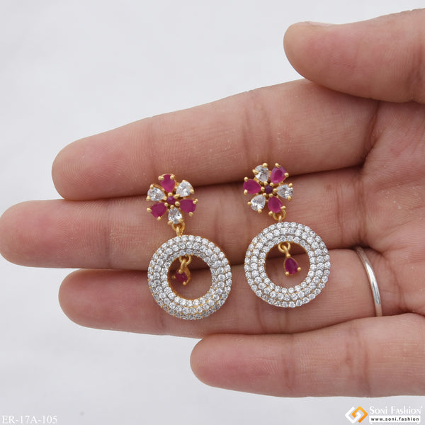 1 Gram Gold Plated with Diamond High-Class Design Earrings for Lady - Style A105