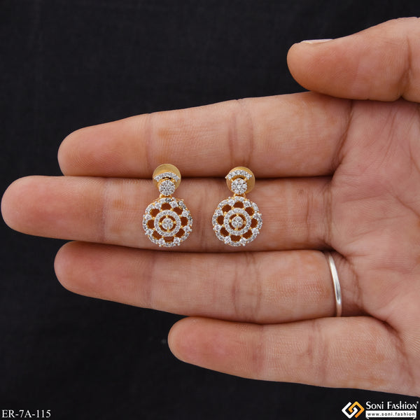 1 Gram Gold Plated with Diamond Latest Design Earrings for Ladies - Style A115