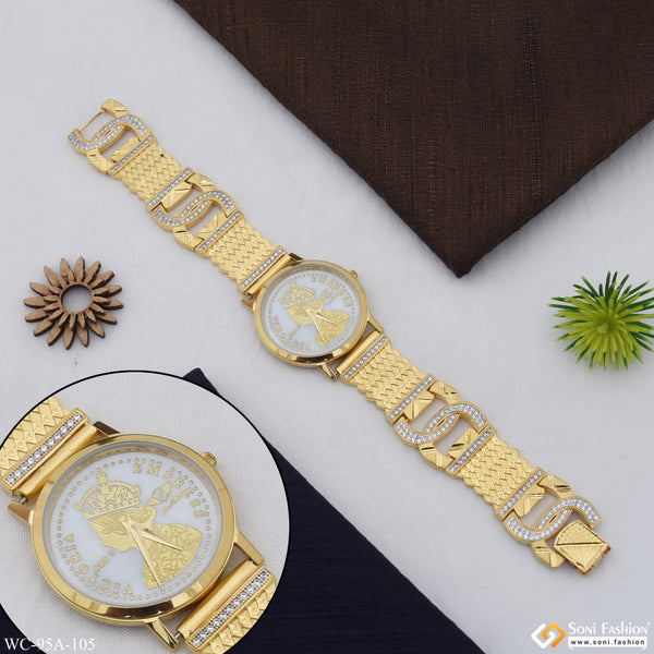 1 Gram Gold Plated with Diamond Prominent Design Watch for Men - Style A105