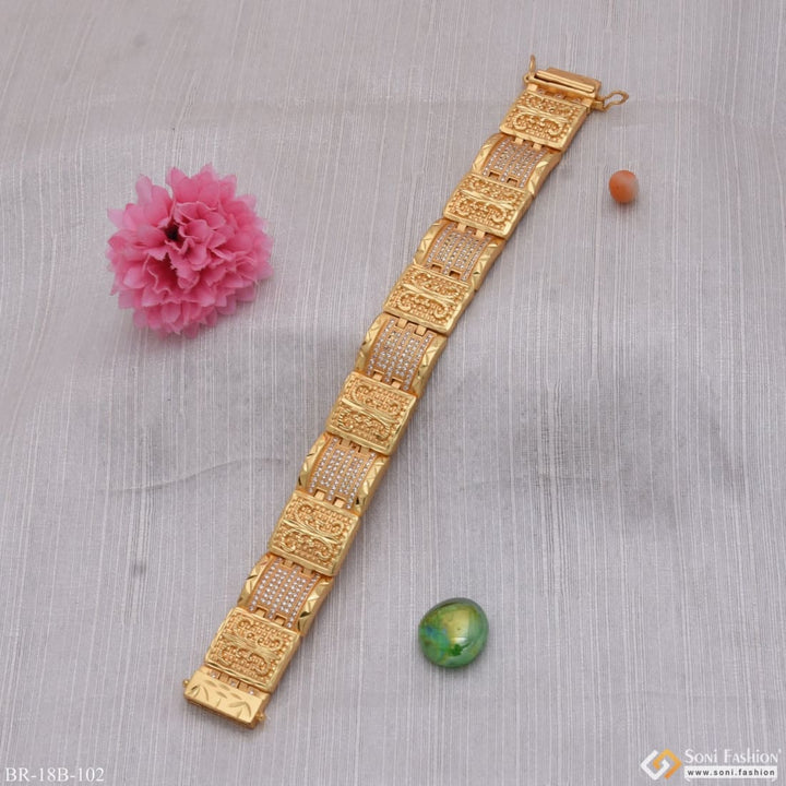 High-quality gold bracelet for men with green stone - Style B102.