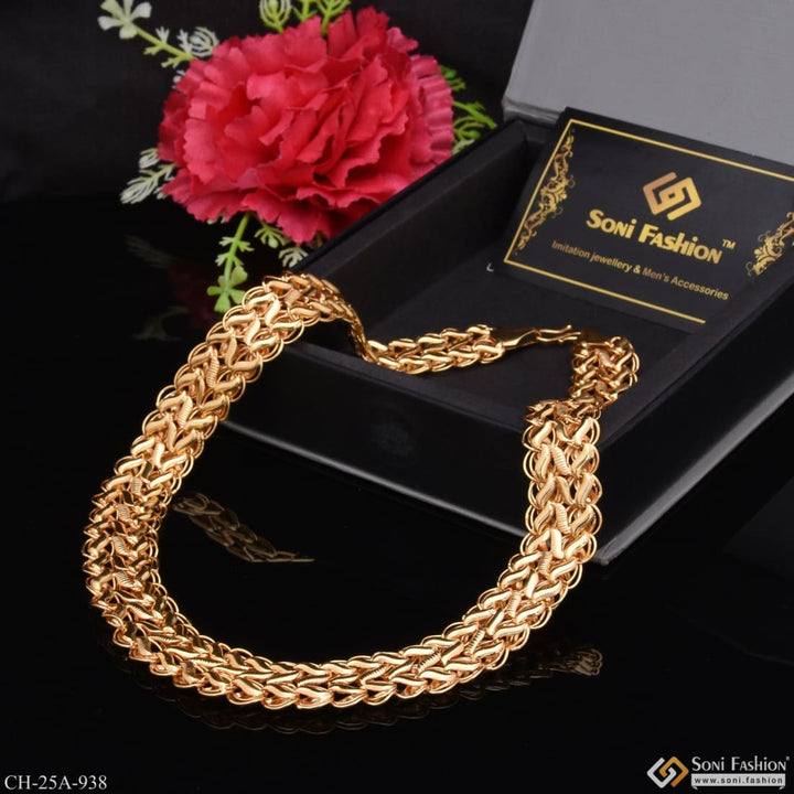 Gold bracelet with braid design from 2 Line Kohli Casual Design Premium-grade Quality Gold Plated Chain For Men - Style A938