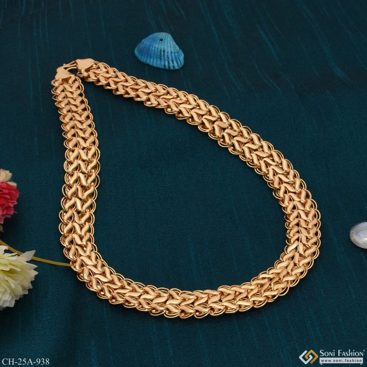 Gold chain with flower and seas - 2 Line Kohli Casual Design Premium-grade Quality Gold Plated Chain for Men - Style A938