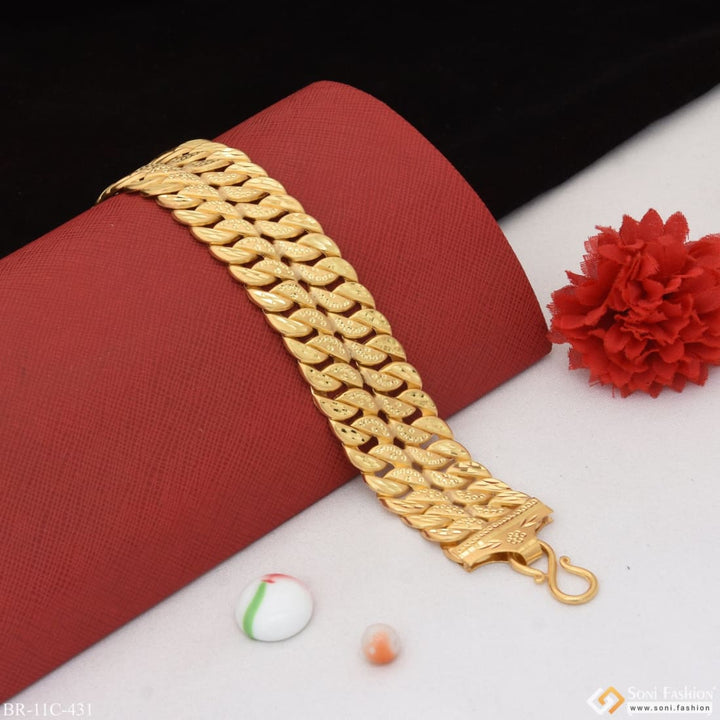 2 line pokal etched design high-quality gold plated bracelet