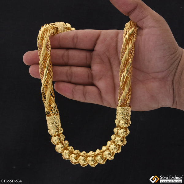 2 In 1 Antique Design Gold Plated Rajwadi Chain for Men - Style D534