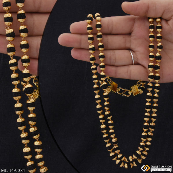 2 Line Extraordinary Design Gold Plated Rudraksha Mala for Men - Style A384