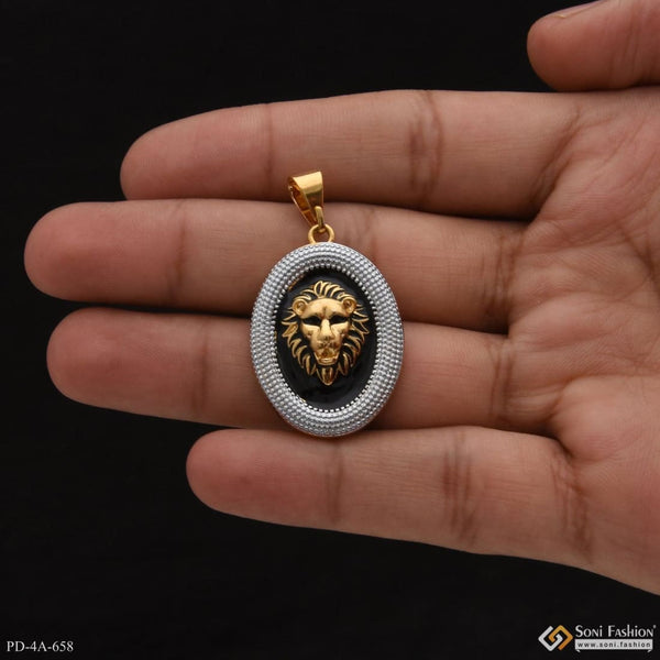 Emboss Lion in Black Round Superior Quality Gold Plated Stainless Steel Pendant - Style A658