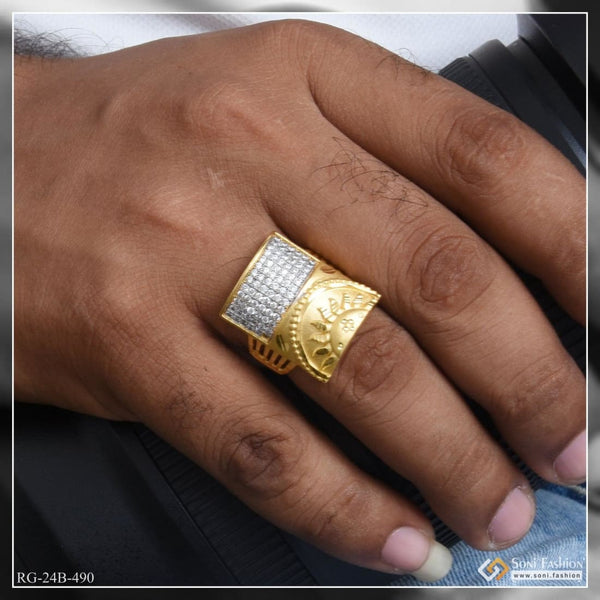 1 Gram Gold Plated Sun With Diamond Excellent Design Ring For Men - Style B490