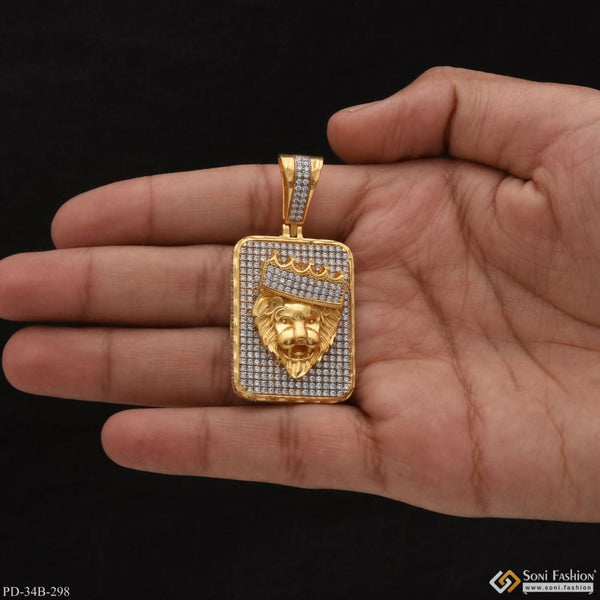 1 Gram Gold Plated Lion With Diamond Best Quality Pendant For Men - Style B298