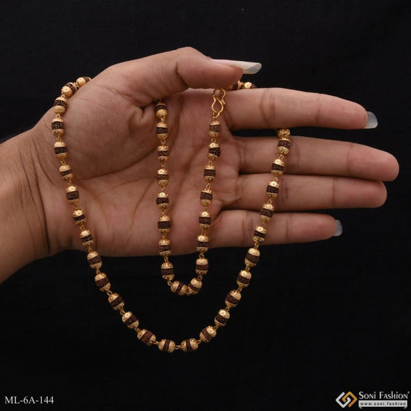 Finely Detailed Design Gold Plated Brown Rudraksha Mala for Men - Style A144