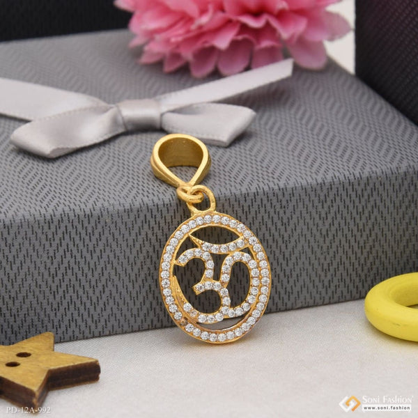 1 Gram Gold Plated Om with Diamond Dainty Design Best Quality Pendant - Style A992