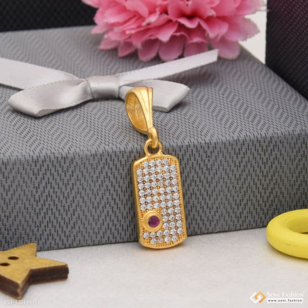 1 Gram Gold Plated Square with Diamond Funky Design Pendant for Men - Style B004