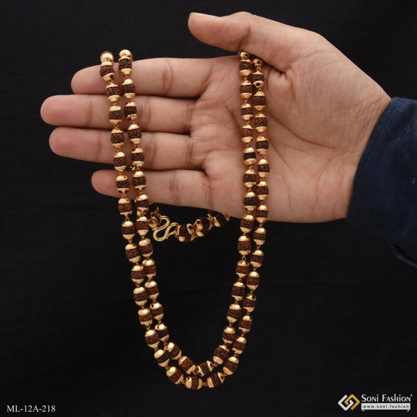 2 Line Cute Design Best Quality Gold Plated Rudraksha Mala For Men - Style A218