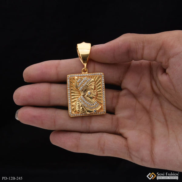 1 Gram Gold Plated Shivaji Maharaj With Diamond Sophisticated Design Pendant - Style B245