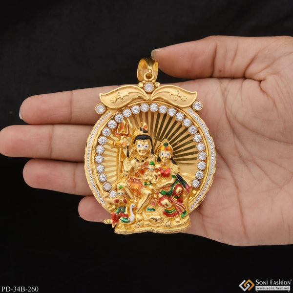 1 Gram Gold Plated Shiv-Parvati Diamond Antique Design Pendant - Style B260