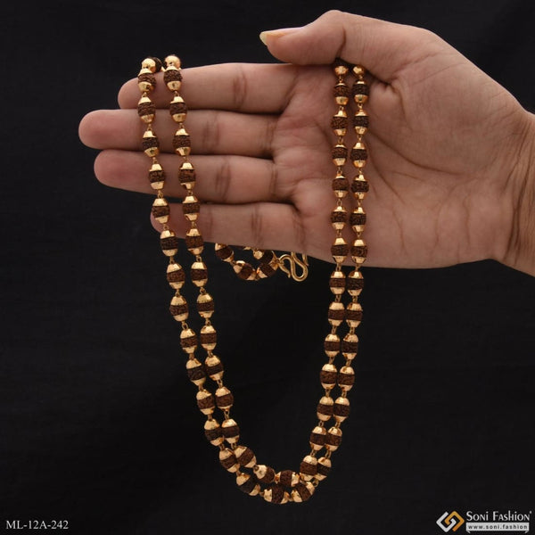 2 Line Cool Design Superior Quality Gold Plated Rudraksha Mala For Men - Style A242