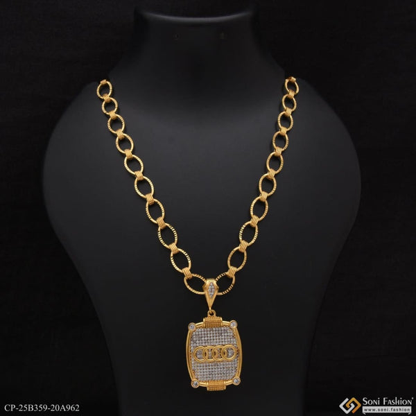 1 Gram Gold Plated Rign With Diamond Artisanal Design Chain Pendant Combo (cp-b359-a962)