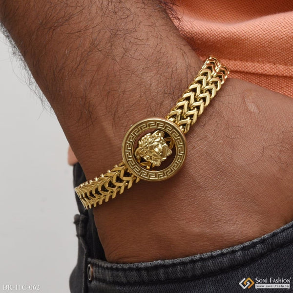 Round Shape 2 Line Glamorous Design Golden Color Bracelet for Men - Style C062