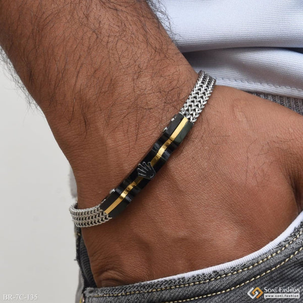 Fancy Design High-Quality Golden Black & Silver Color Bracelet for Men - Style C135