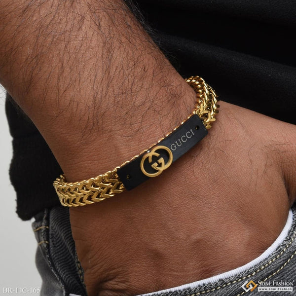 2 Line Sophisticated Design Black & Golden Color Bracelet for Men - Style C165