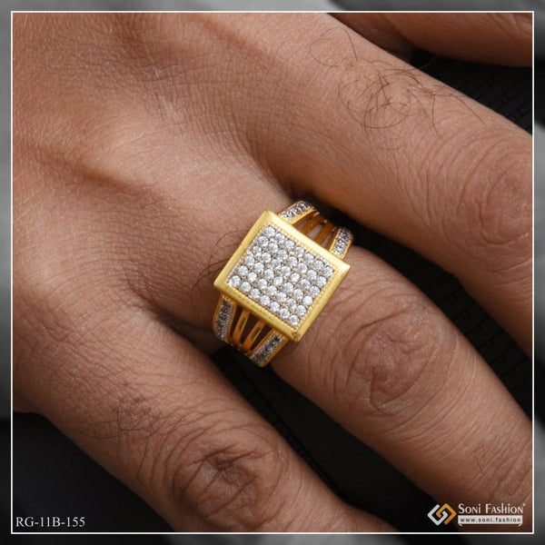 1 Gram Gold Plated With Diamond Attention-getting Design Ring For Men - Style B155