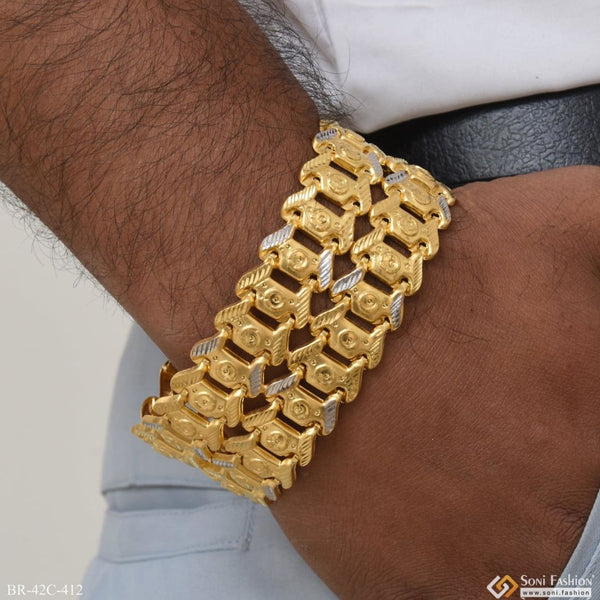 1 Gram Gold Plated 2 Line Pokal Finely Detailed Design Bracelet for Men - Style C412