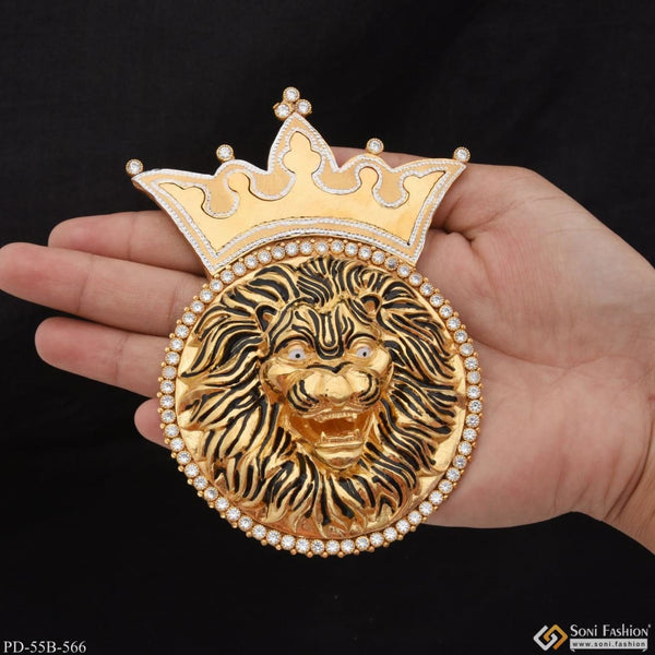 1 Gram Gold Plated Big Lion with Diamond Funky Design Pendant for Men - Style B566