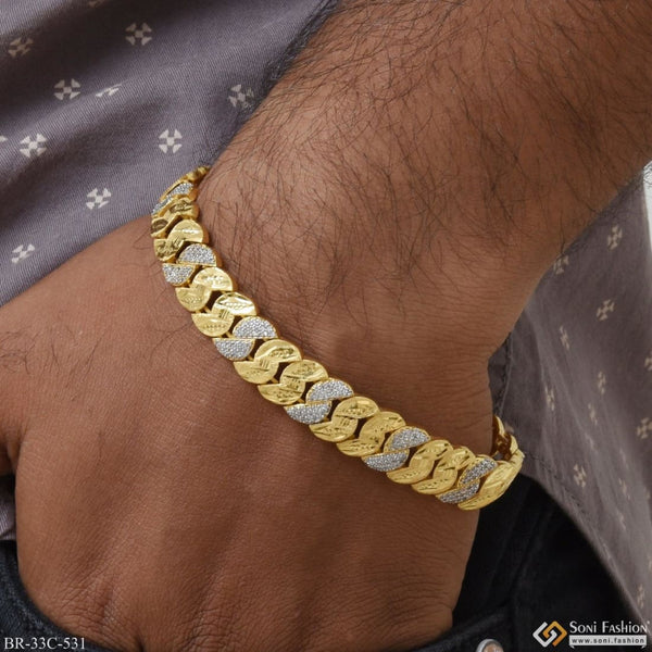 1 Gram Gold Plated with Diamond Glittering Design Bracelet for Men - Style C531