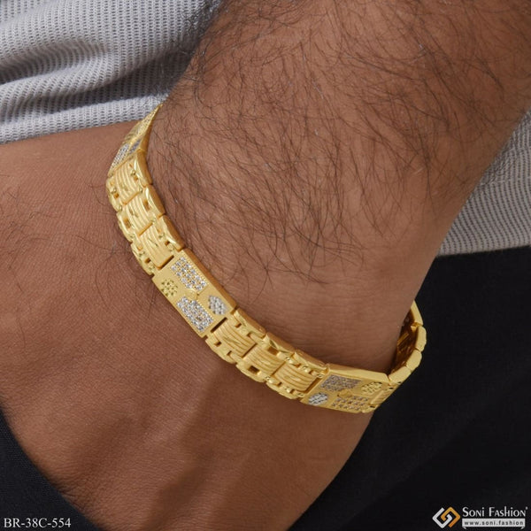 1 Gram Gold Plated with Diamond Glittering Design Bracelet for Men - Style C554