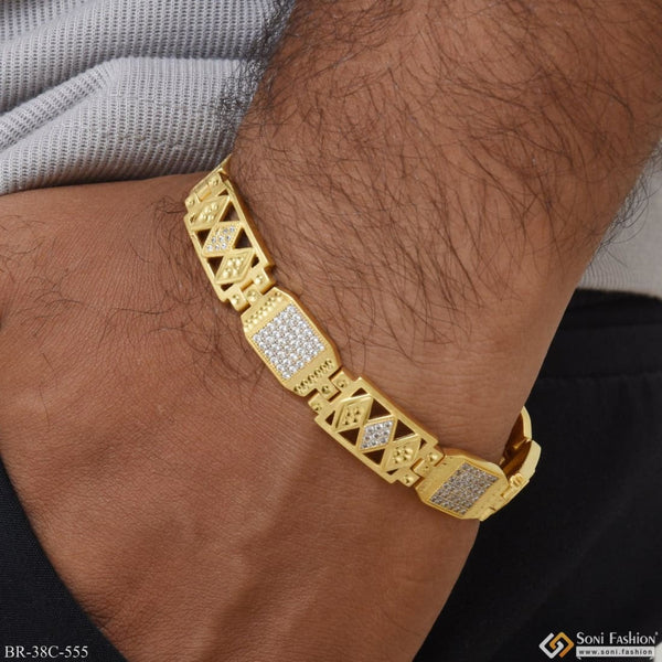 1 Gram Gold Plated with Diamond Artisanal Design Bracelet for Men - Style C555