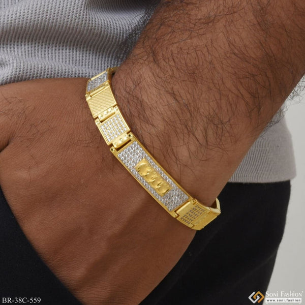 1 Gram Gold Plated Rings with Diamond Delicate Design Bracelet for Men - Style C559