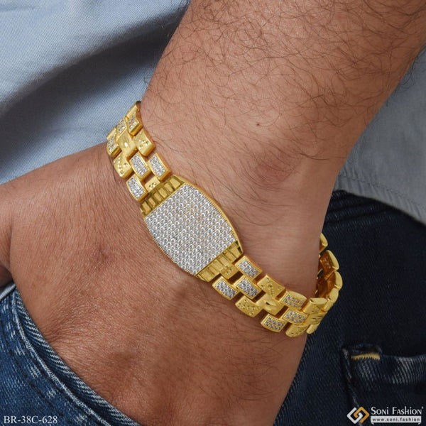 1 Gram Gold Plated With Diamond Sophisticated Design Bracelet For Men - Style C628