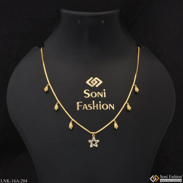 1 Gram Gold Plated Star with Diamond Unique Design Necklace for Ladies - Style A204