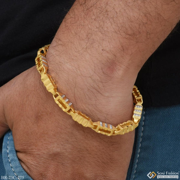 1 Gram Gold Plated with Diamond Glittering Design Bracelet for Men - Style C775