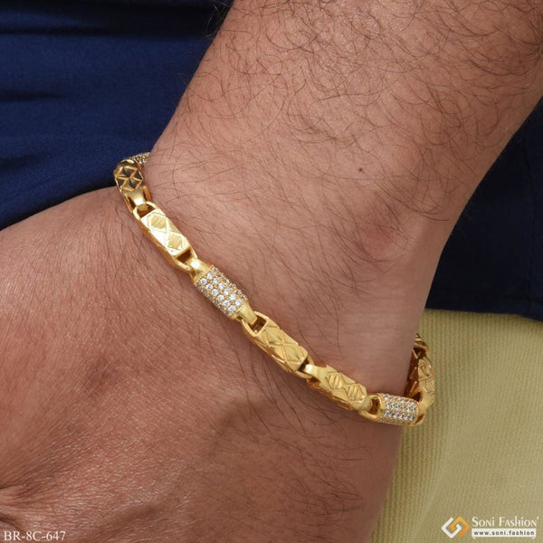 Stylish Design with Diamond Funky Design Gold Plated Bracelet for Men - Style C647