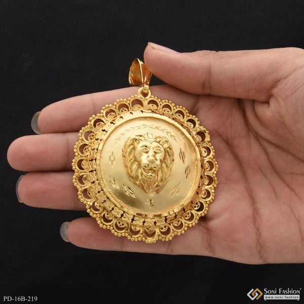 Lion Superior Quality Sparkling Design Gold Plated Pendant For Men - Style B219