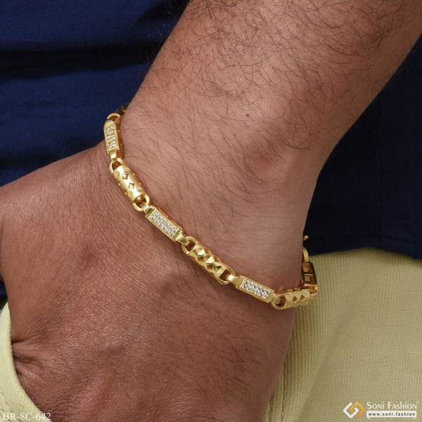 Designer Design with Diamond Fabulous Gold Plated Bracelet for Men - Style C642