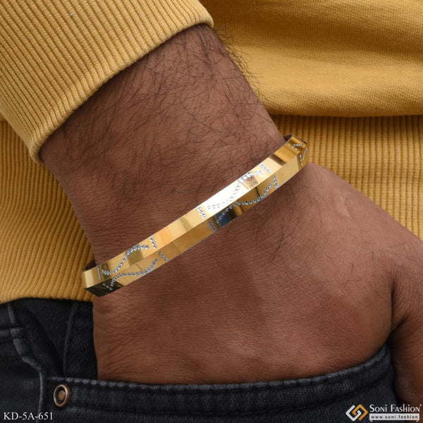 S Design Best Quality Attractive Design Gold Plated punjabi Kada for Men - Style A651