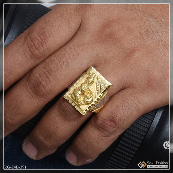 1 Gram Gold Plated Bal Krishna Etched Design High-quality Ring For Men - Style B391